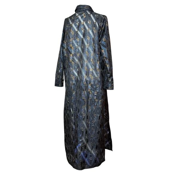 Marina Rinaldi Nero Dettato button down sheer metallic shirt dress maxi tunic L - Picture 6 of 15